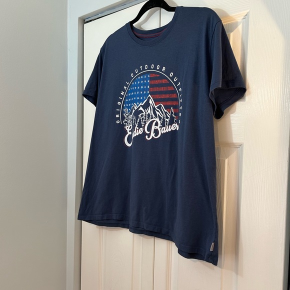Eddie Bauer Tops - Eddie Bauer Women’s XL Graphic T-Shirt Blue Outdoor Mountain Flag Tee